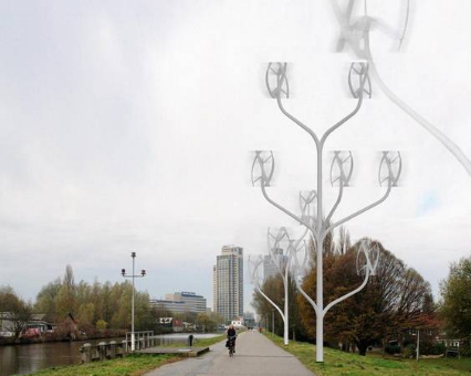 电力花朵创意路灯设计，城市风能装置可适合小空间使用
